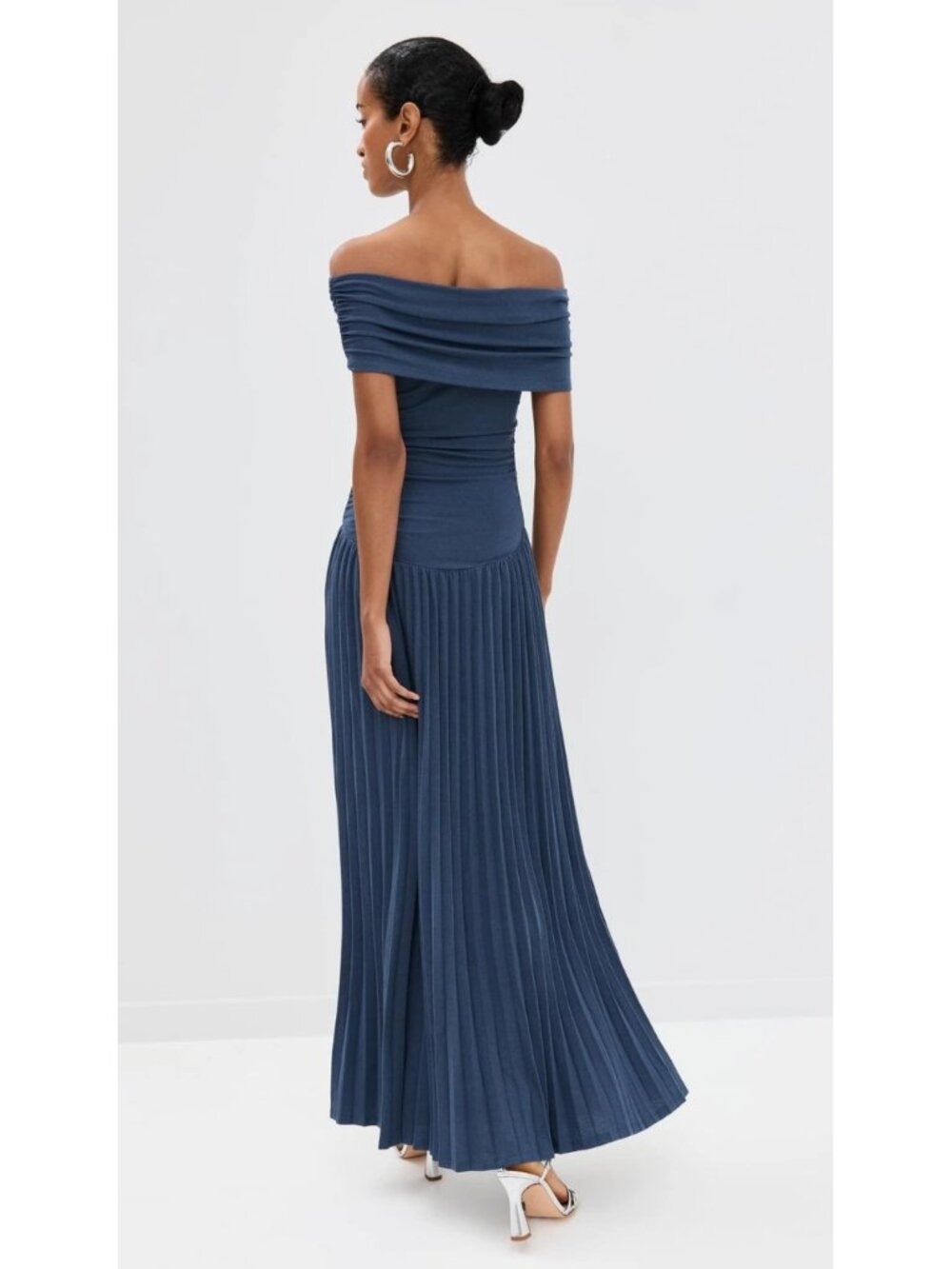 Lioness Navy Blue Off-Shoulder Pleated Maxi Dress - Picture 2 of 15